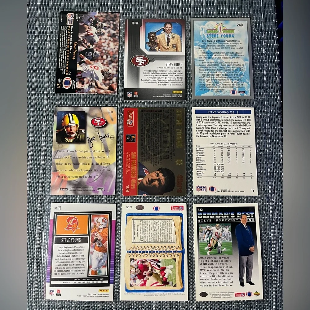 π Steve Young NFL National Football League Sports Trading Cards, Qty 9, Lot #1 - Picture 2 of 5